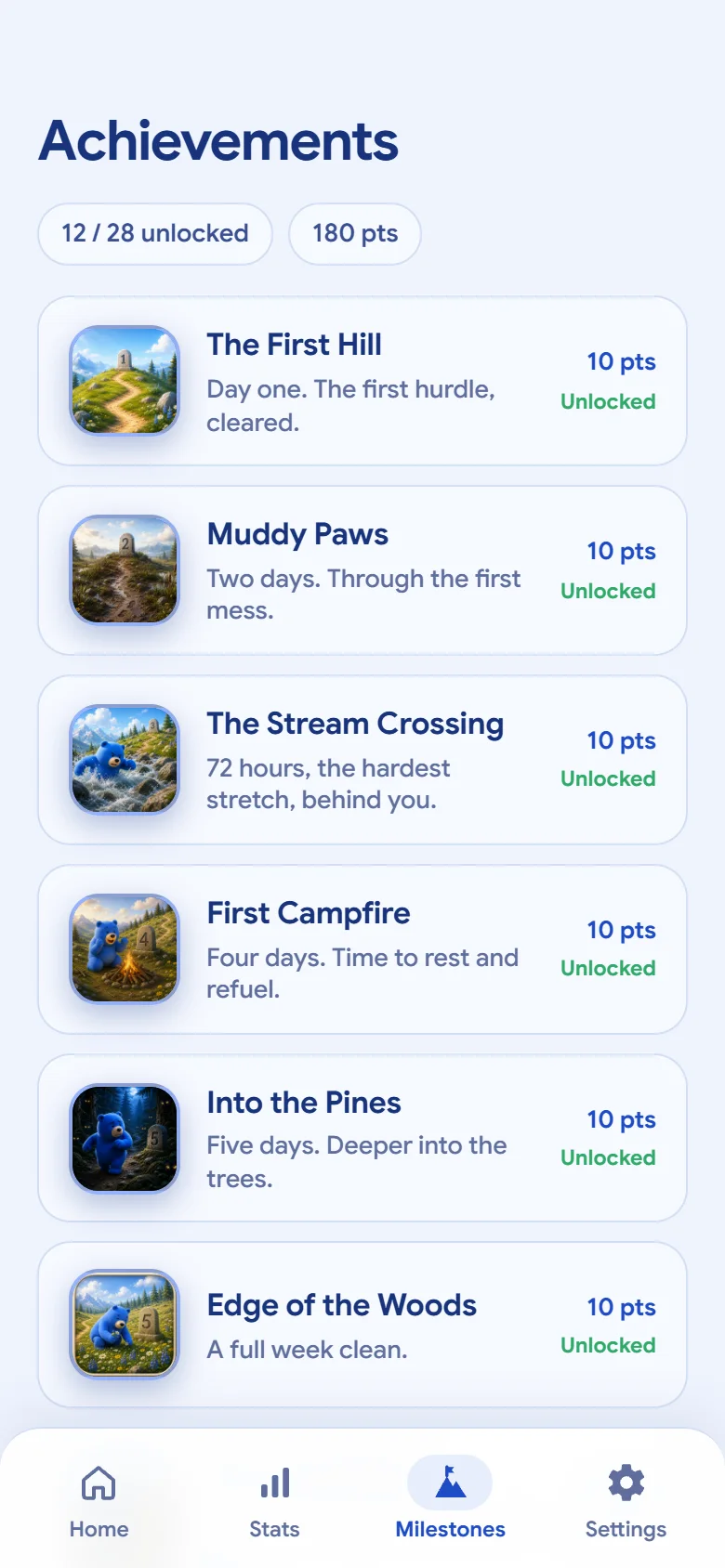 Achievements: The First Hill, Muddy Paws, The Stream Crossing