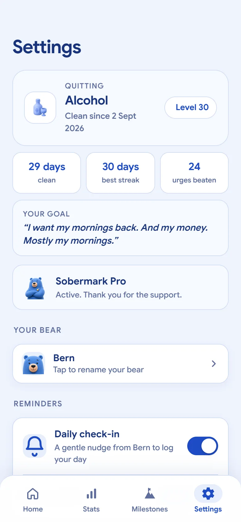Settings with your bear's name